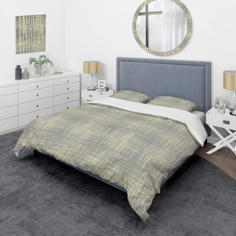 Motif rayé doré et gris - Ensemble de housse de couette abstrait - Microfibre de polyester