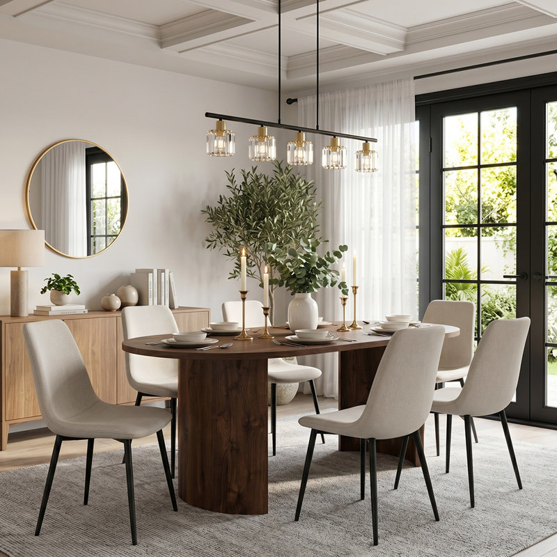 Ensemble de table de salle à manger moderne 79 "pour 6 personnes avec chaises d'appoint rembourrées Modern, Beige