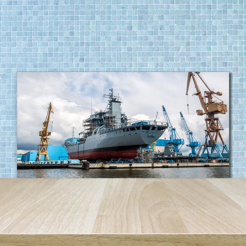 Baughman Vehicles - Blue - Shipyard Ship - No Frame Print on Glass