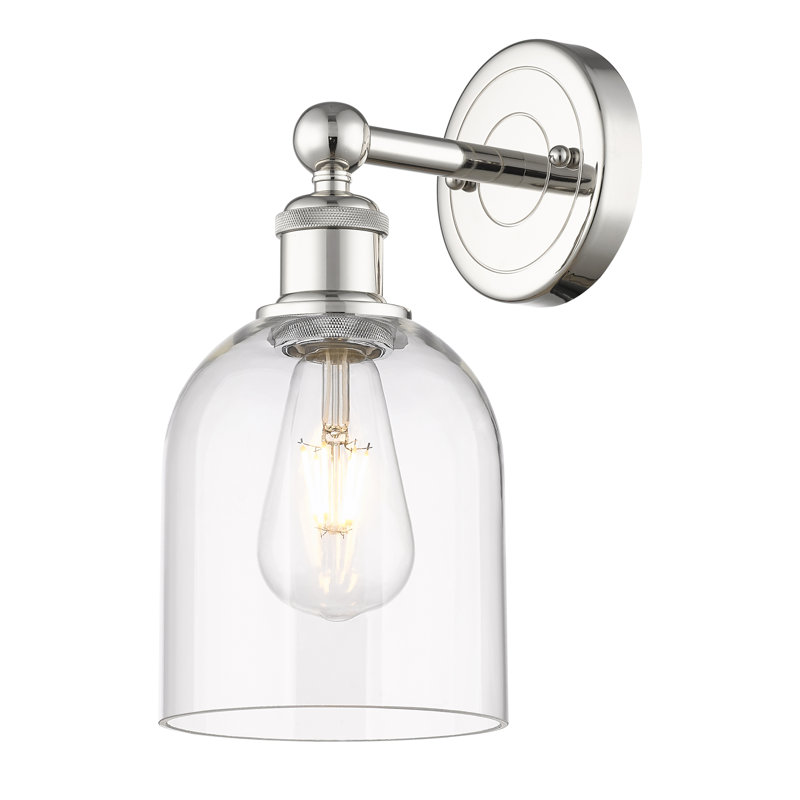 Applique murale 1 lumière 6 "Edison Allysson, Nickel poli, Transparent