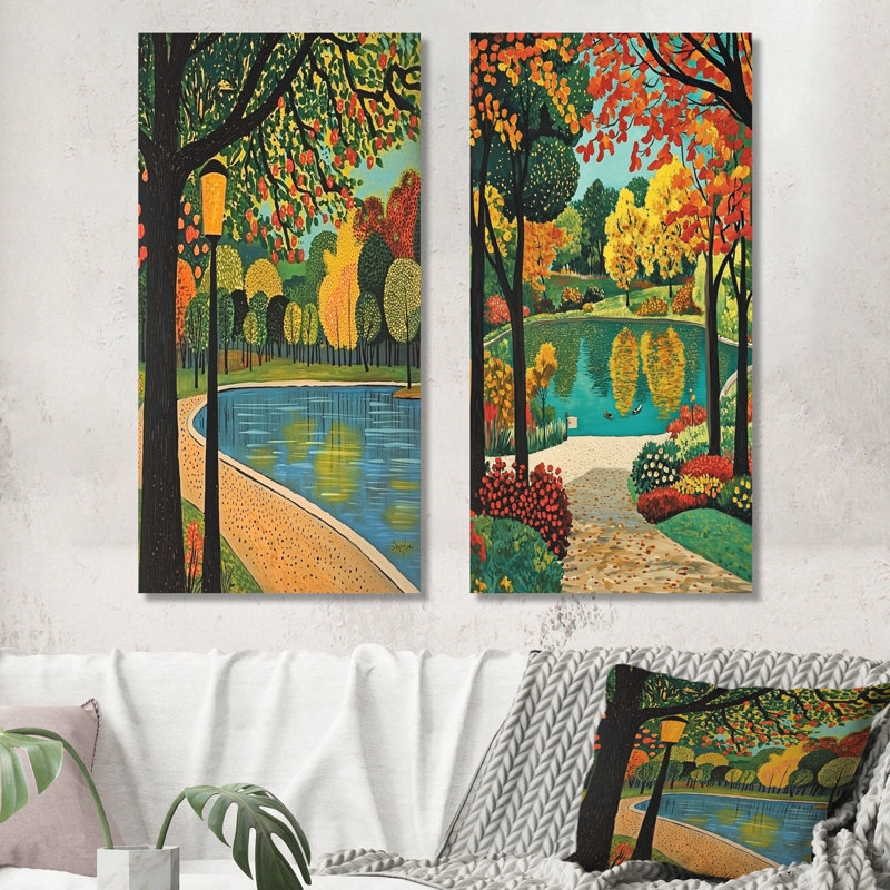 Retiro Parks Beautiful Lakes - Green Madrid, ensemble de 2 reproductions d'art mural en métal, H 40 po x l 40 po