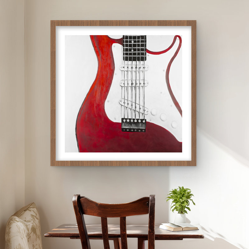 Red Electric Guitare - Loisirs, reproduction d'art encadrée contemporaine