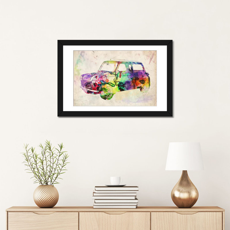 "mini cooper (urban) ii" par michael tompsett, impression sur toile, H 24 po x l 32 po x P 1 po, Papier d'art encadré noir