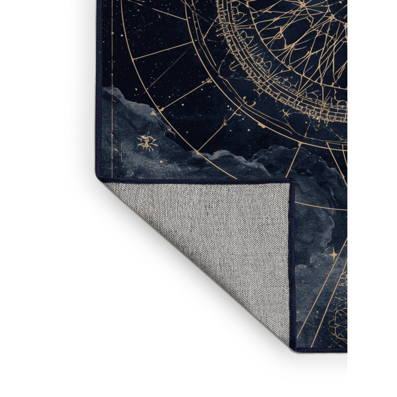 Machine Washable Orlena Modern & Contemporary Abstract Rug in Gray – Navy Binding, 5 x 8