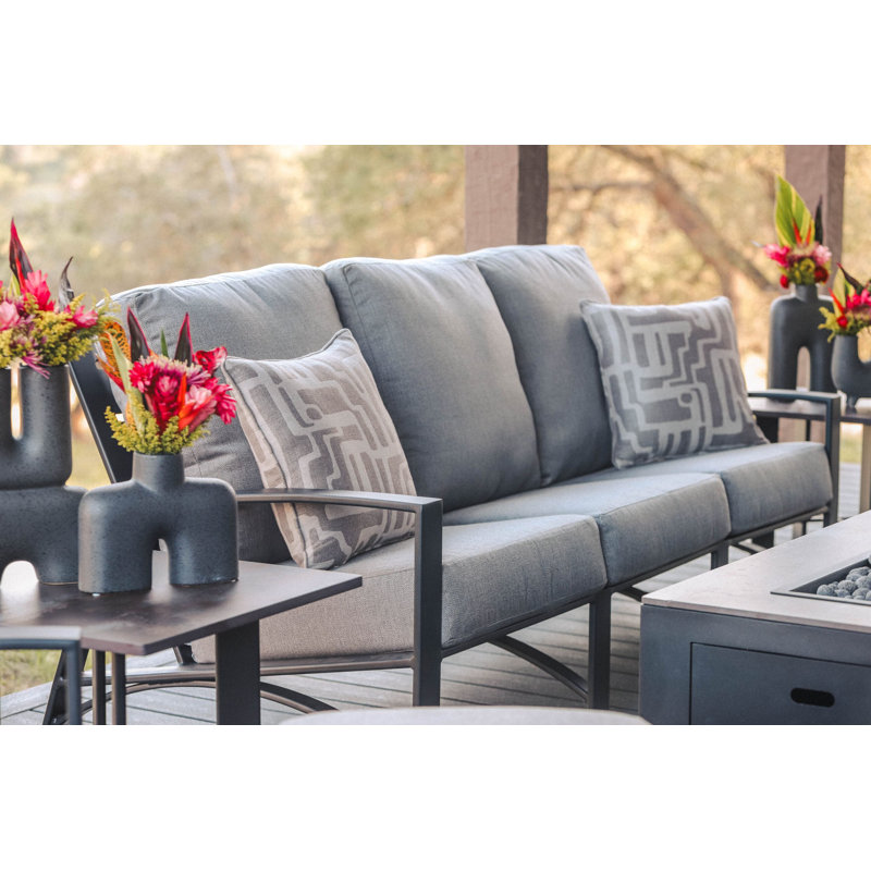 Arc Outdoor 3 - Seat Patio Sofa, Carbon Black, Alcazar Redwood