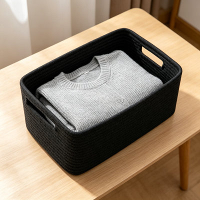 4 Pack Storage Baskets For Organizing, Cube Storage Bins For Shelves, Rectangle Baskets With Handles, Woven Cotton Rope Baskets