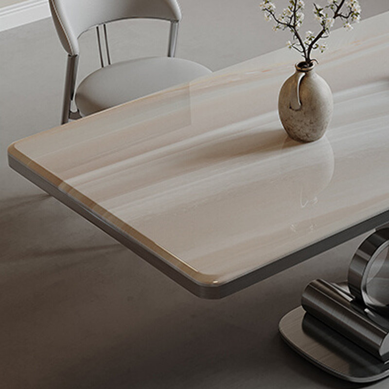 Elegant Microcrystalline Stone Dining Table Set, 29.5"H x 70.9"L x 35.4"W