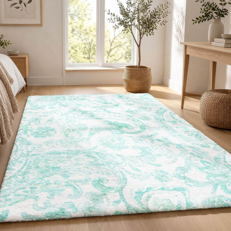 Tapis cachemire ADS835 de qualité supérieure lavable à la machine Dream, Turquoise, 10 pi x 14 pi