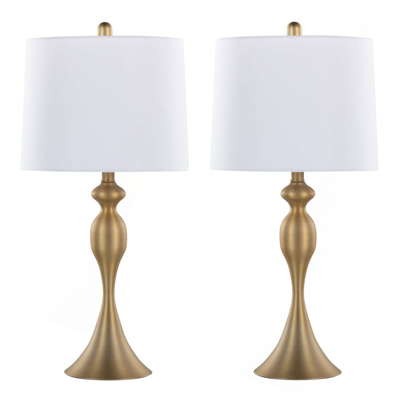 Ashland 27" Contemporary Metal Table Lamp with Linen Shade from Grandview Gallery by LumiSource - Set of 2, Gold, White