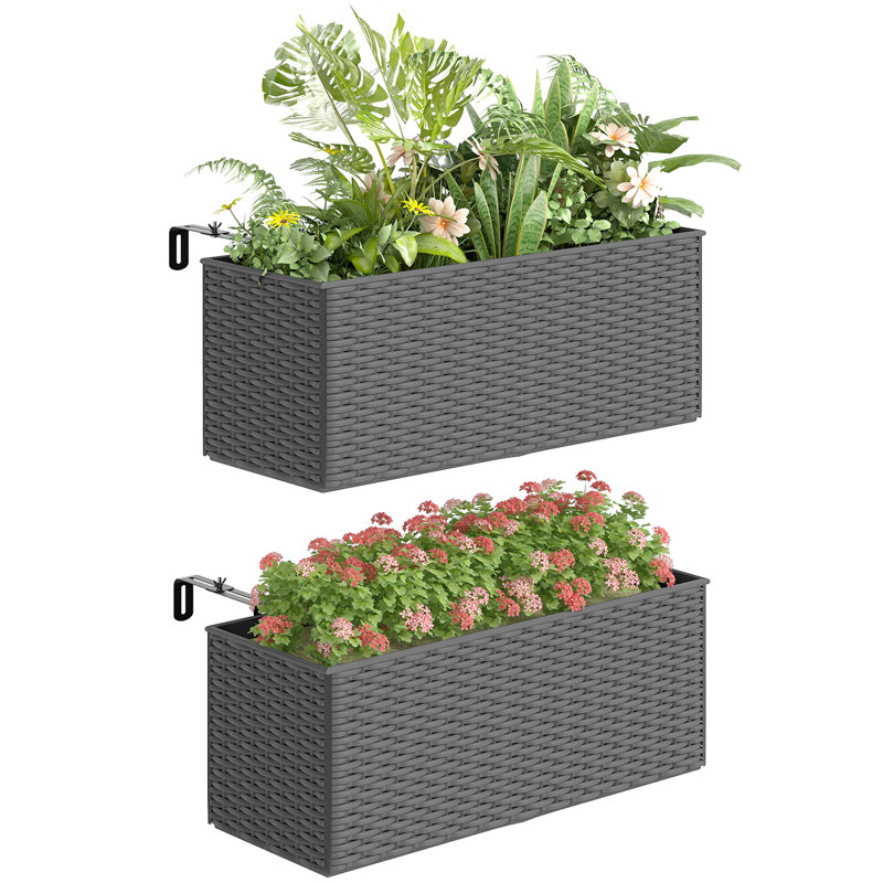 2 Pack 20 Inch Railing Planter Box, Hanging Flower Pots, Grey, Gray