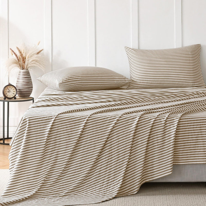 JELLYMONI 100% Natural Cotton 3pcs Striped Duvet Cover Sets, White Duvet Cover W