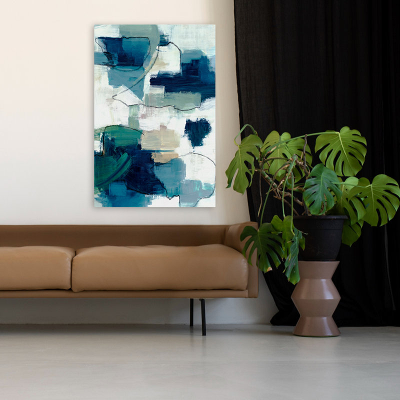 Sapphire Dreams moderne abstrait peinture bleue moderne vert, H 48 po x l 32 po