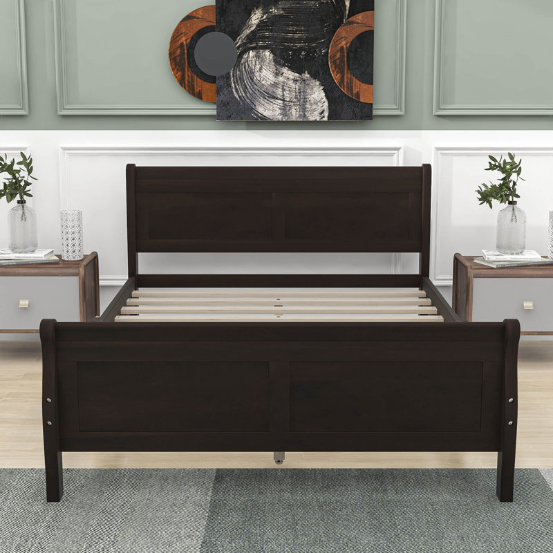 Lit plateforme en bois avec tête de lit, Espresso, Double