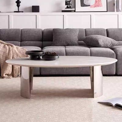 Table basse ovale minimaliste en marbre naturel