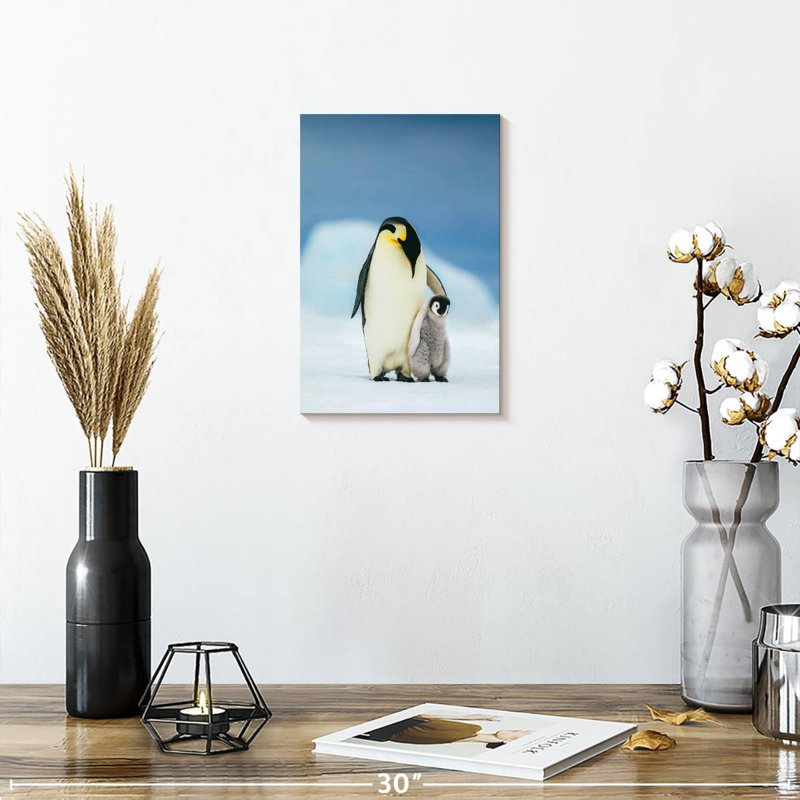 Brampt mère et bébé pingouins, H 12 po x l 8 po