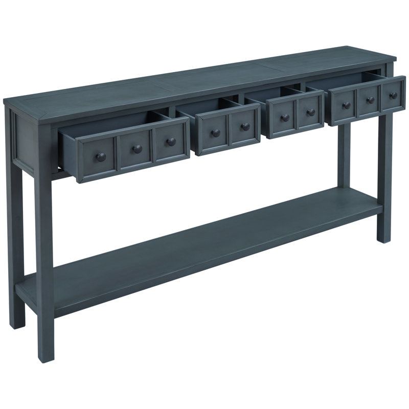 Aron Rustic Console Table with Drawers & Storage Shelf, Navy