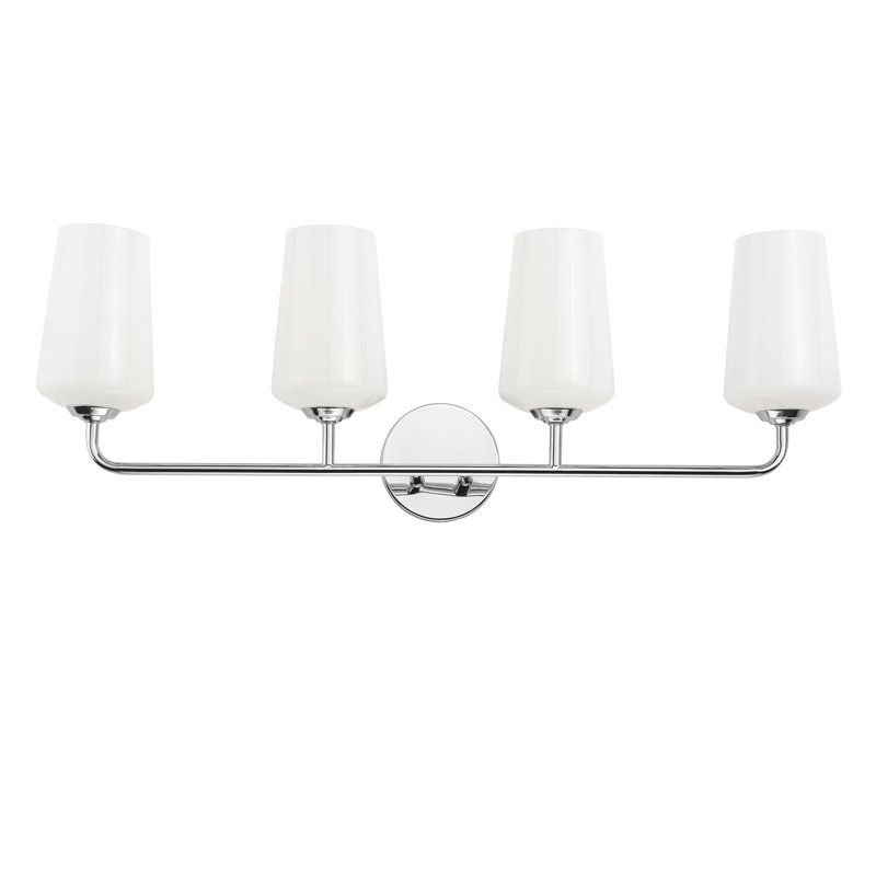 Celino Four-Light Bath & Vanity with Glass, Polished Chrome, White