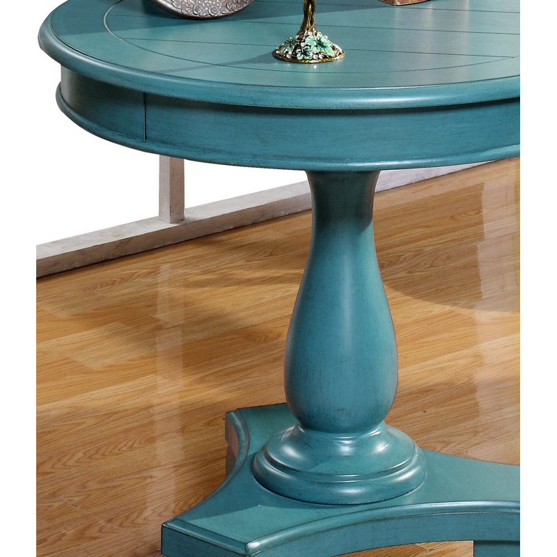 Table d'appoint ronde à piédestal en bois, Teal