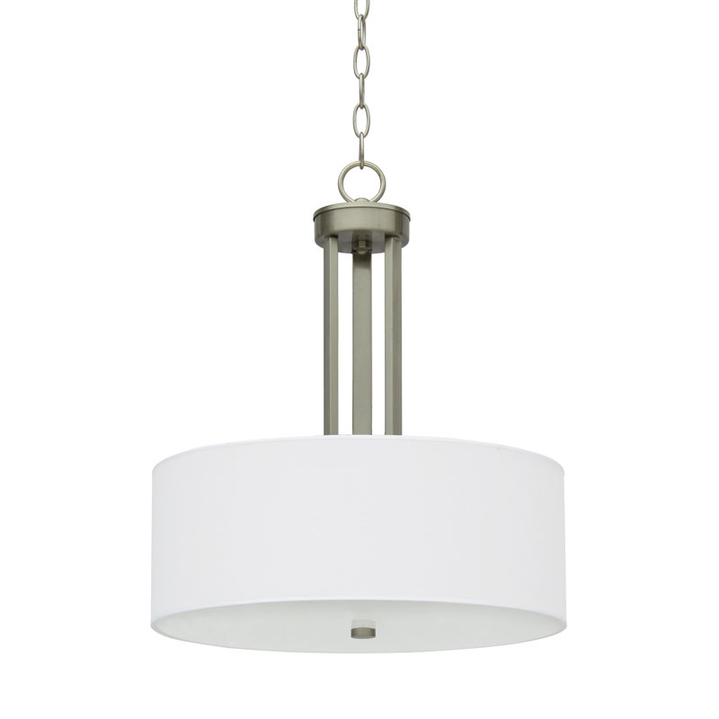 Lustre tambour à 3 lumières avec abat-jour Lamas, Acier satiné