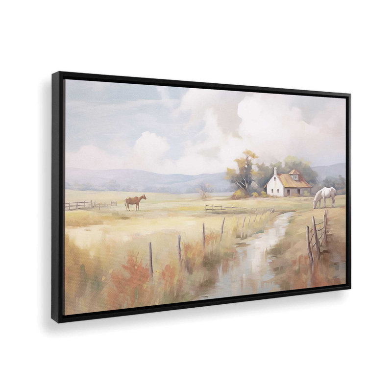 Impression sur toile Peaceful Farmhouse Meadow, Cadre noir, H 12,75 po x l 18,75 po x P 1,75 po