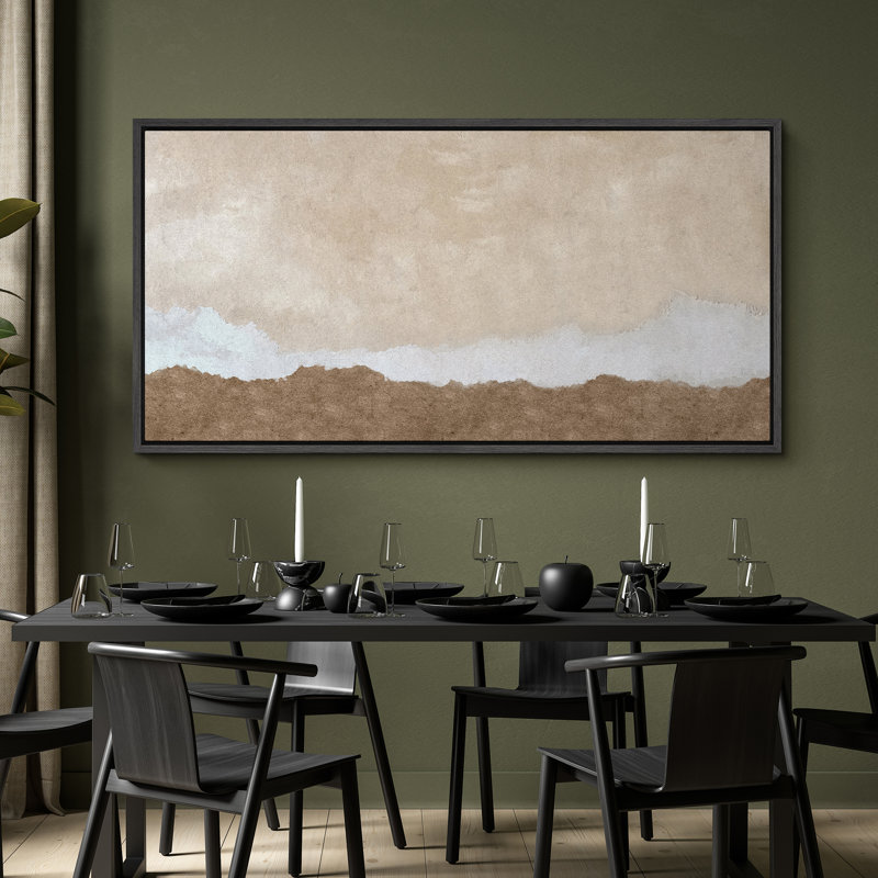 Paysage subtil, horizon, tons terreux, art moderne, H 30 po x l 60 po, Noir, noir, noir, noir