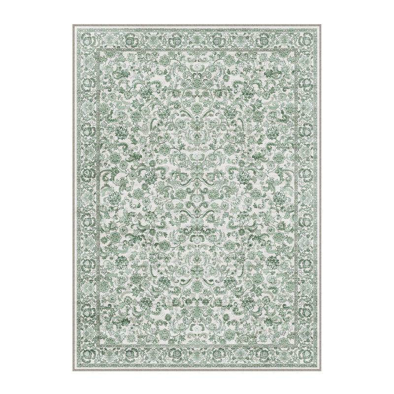Tapis oriental lavable à la machine avec envers antidérapant Kitty, Rectangle 9 pi x 12 pi, Green