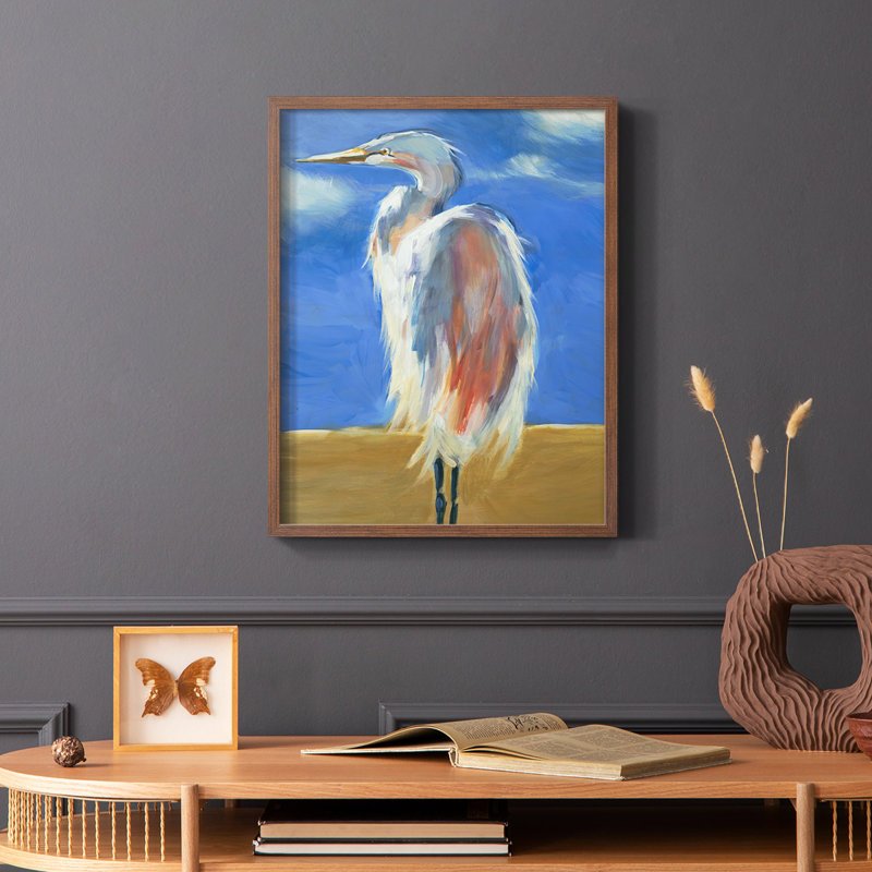 Blue Heron, reproduction encadrée - bois massif, H 20 po x l 16 po, Cadre photo brun simple