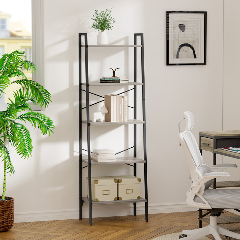 Ladder Shelf 172cm H x 56cm W Steel Ladder Bookcase, Grey