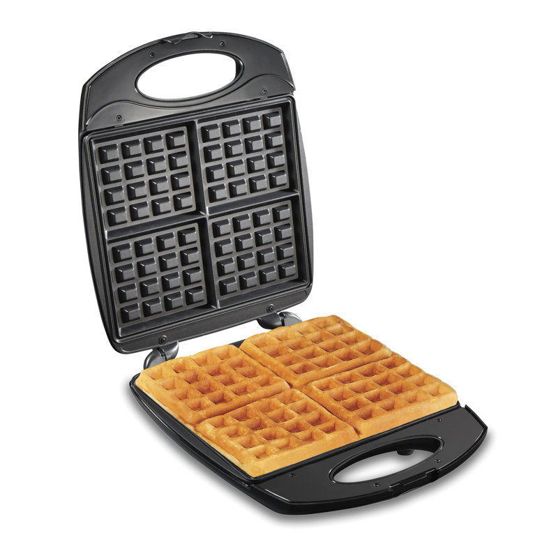 Black and Stainless Steel Belgian Style Non-Stick 4-Slice Waffle Maker