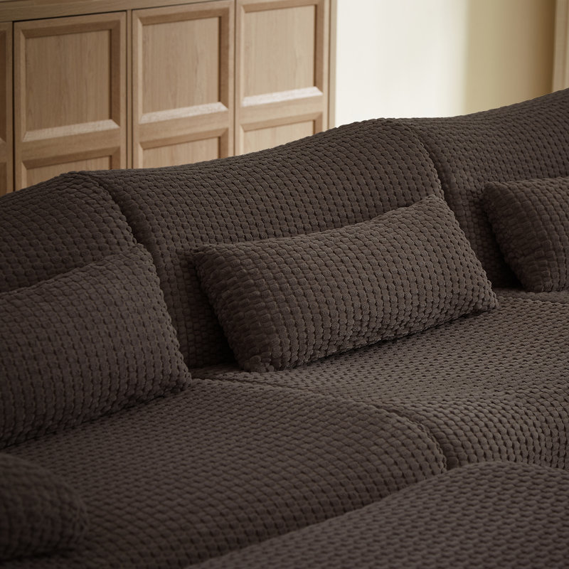 Boneless Sectional Couches for Living Room, Convertible U-Shape Couch with Ottoman, Velours côtelé brun