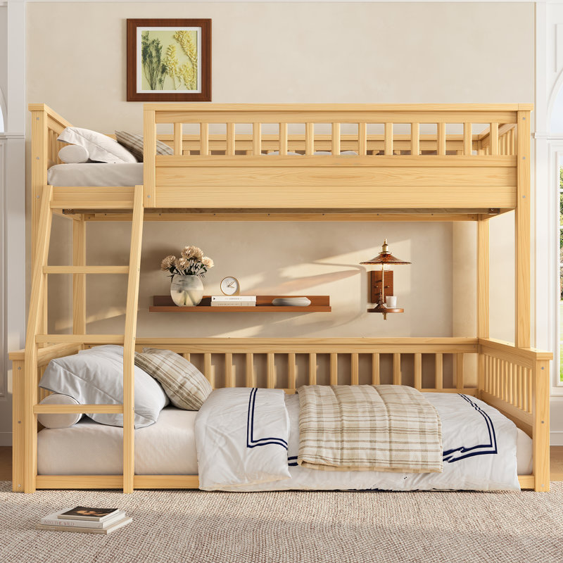 Twin XL over Queen Bunk Bed with Ladder & Safety Guardrails, Natural Wood Finish – Kids, Teens & Guest Bunk Bed, Natural