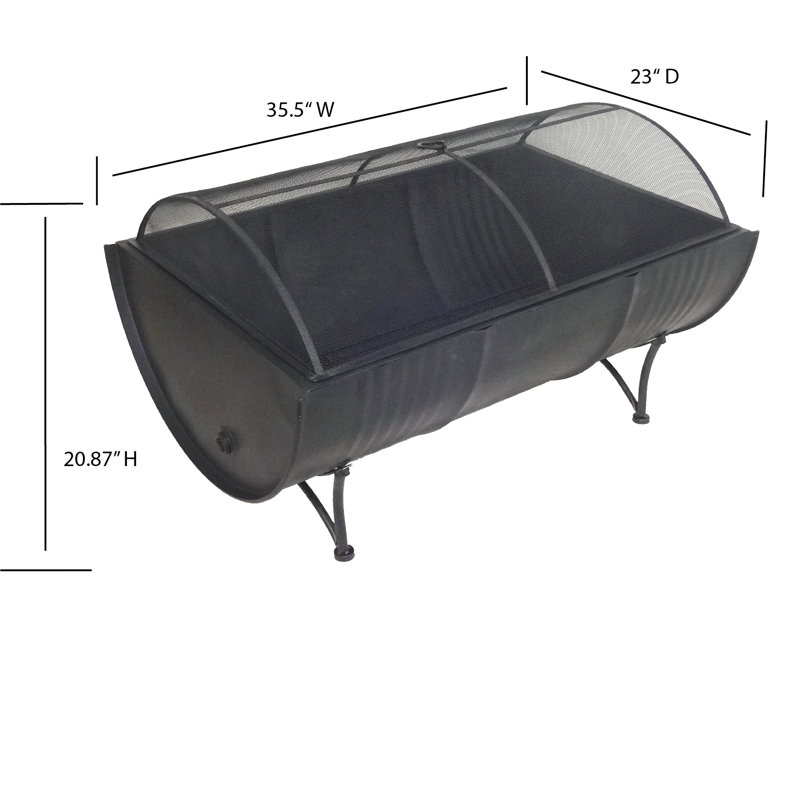 Black Rectangular Steel Wood-Burning Fire Pit with Grill