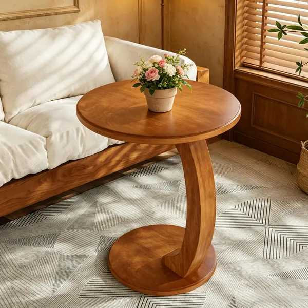 Table de bout en C, table d'appoint ronde en forme de C