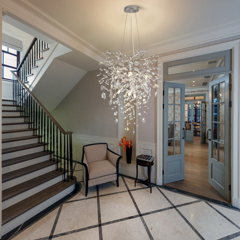 Lustre moderne en cristal 6 lumières, Argent argent