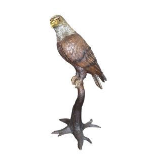 Large Eagle Standing On A Branch Bronze Statue -  Size: 30"L X 40"W X 70"H.