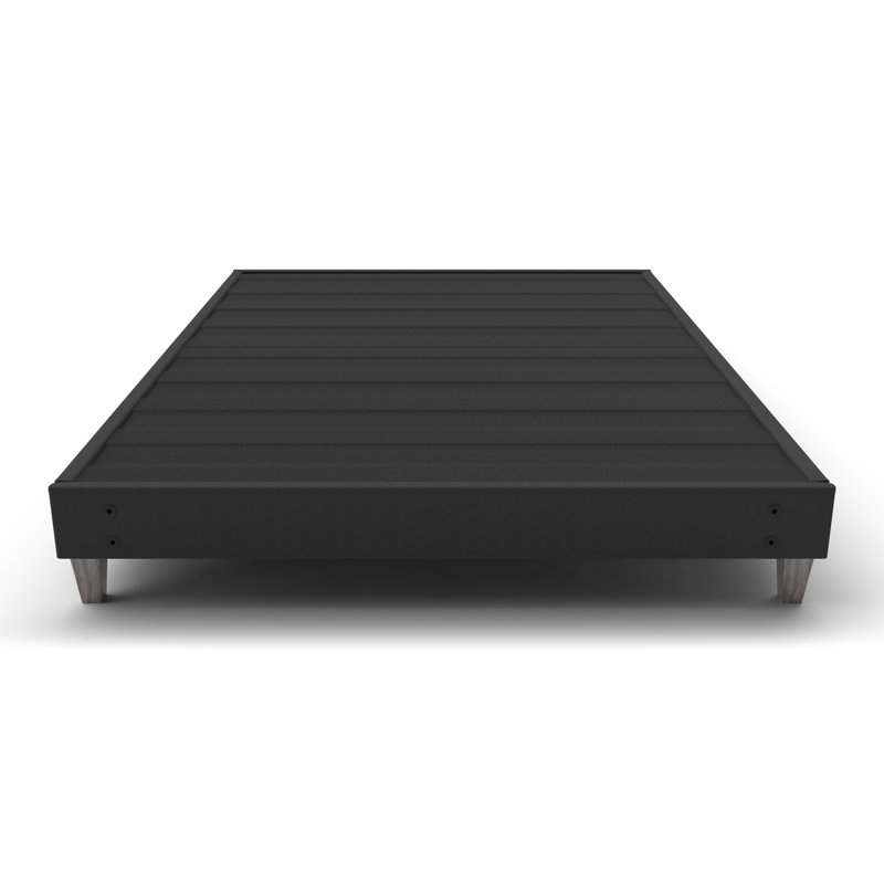 King Bed Frame - Dark Grey Upholstery, Quick Assembly, 6" Faux Legs Modern Fabric Covered Frame, Setup, No Tools, Lit double