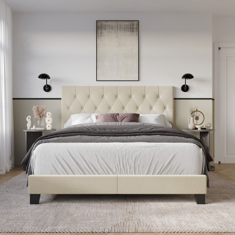 Ambrey Upholstered Standard Bed, Beige, Full