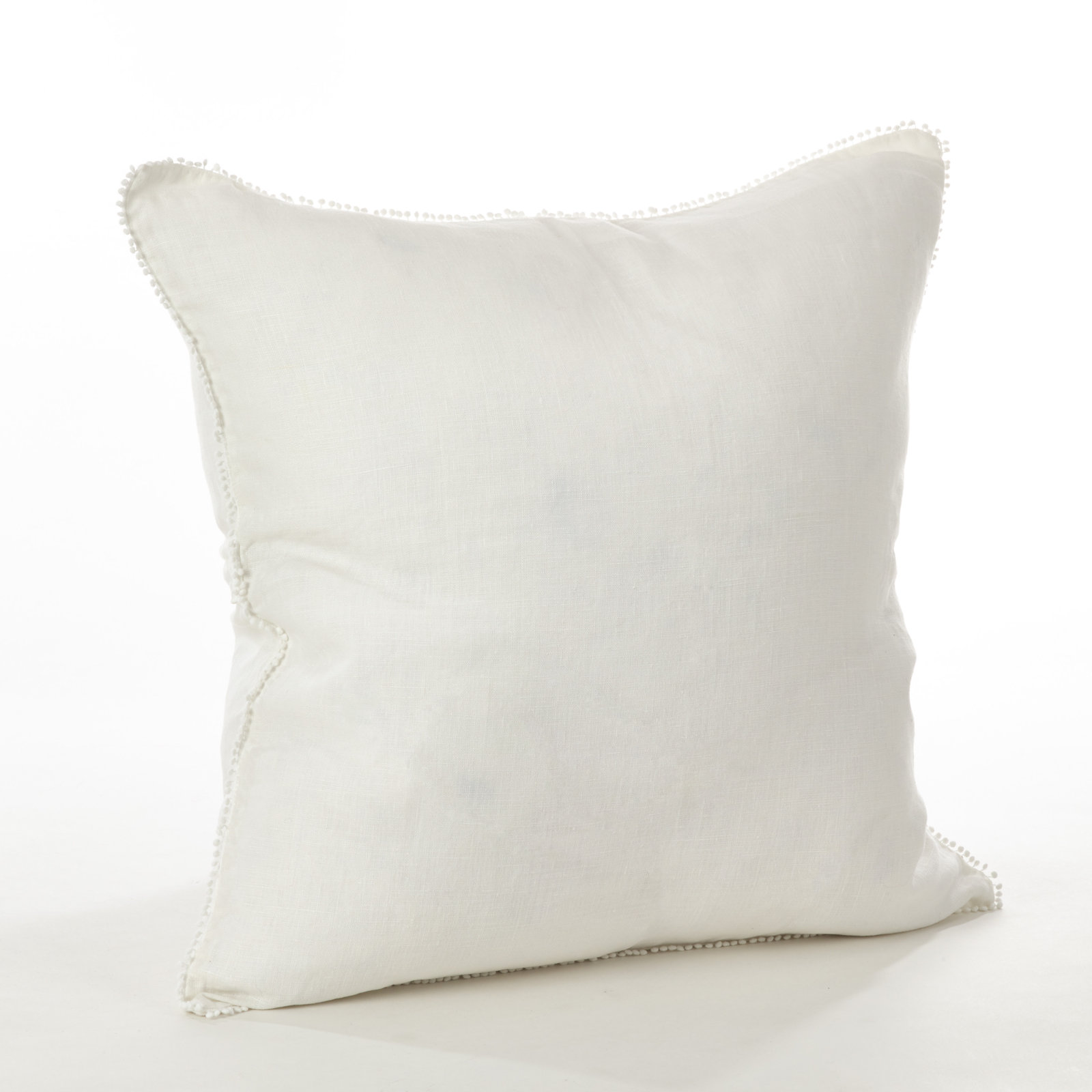 Garter Pom-poms Linen Throw Pillow, Ivory