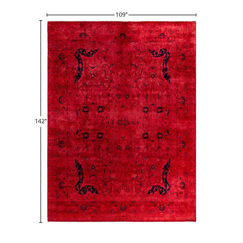 Tapis rouge contemporain en laine noué à la main surteint 9 pi 1 po x 11 pi 10 po