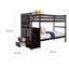 Lit superposé simple Riyo, unité de rangement encastrée, bois franc massif espresso