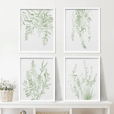 Minimal Botanical " IDEA4WALL Framed Pastel Green Forest Leaf Variety Wall Art, Set of 4 Nature Wilderness Wall Decor Prints, Botanical Floral Wall Decor for Living Room, Bedroom " 4 Piece Art Graphic Art Print