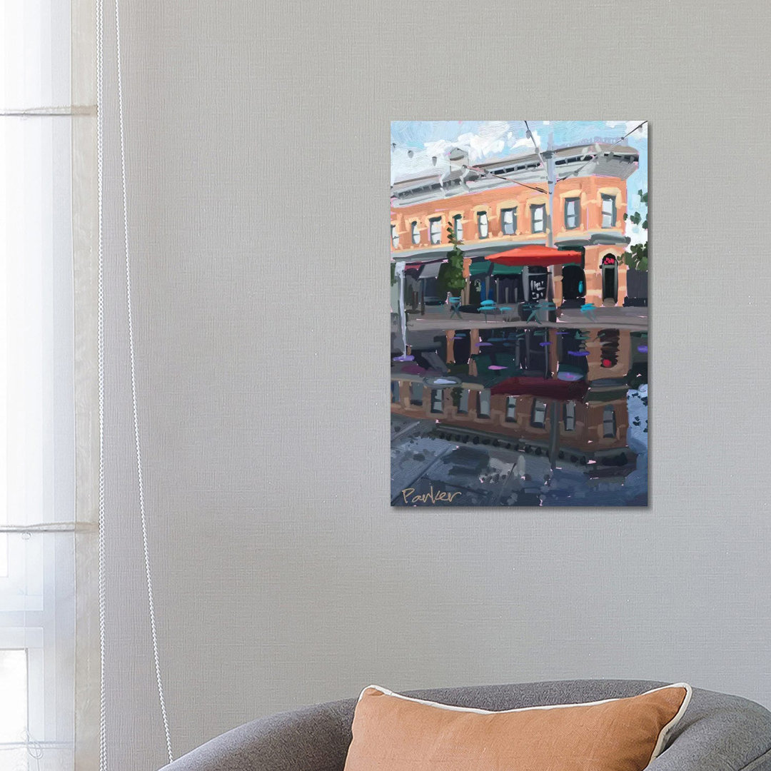 Downtown Fort Collins von Teddi Parker - Galerie-verpackte Leinwand Giclée auf Leinwand