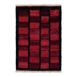 1950s Vintage Tulu Rug in Red/Black Geometric Pattern, Shag Pile
