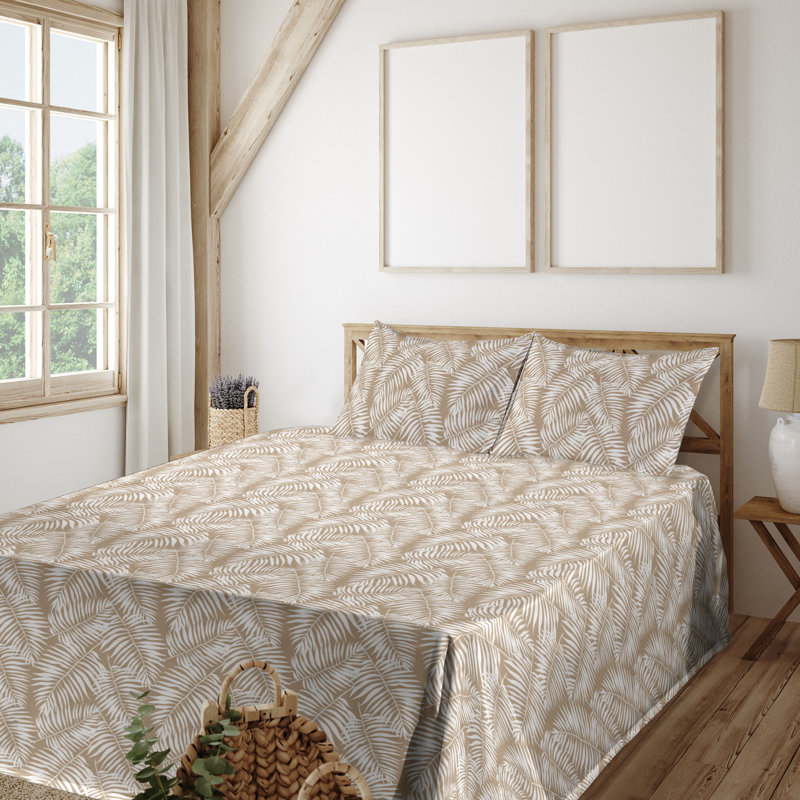 Microfiber Sheet Set, Full Sheet Set with 2 Pillowcases, Pale Brown/White Floral