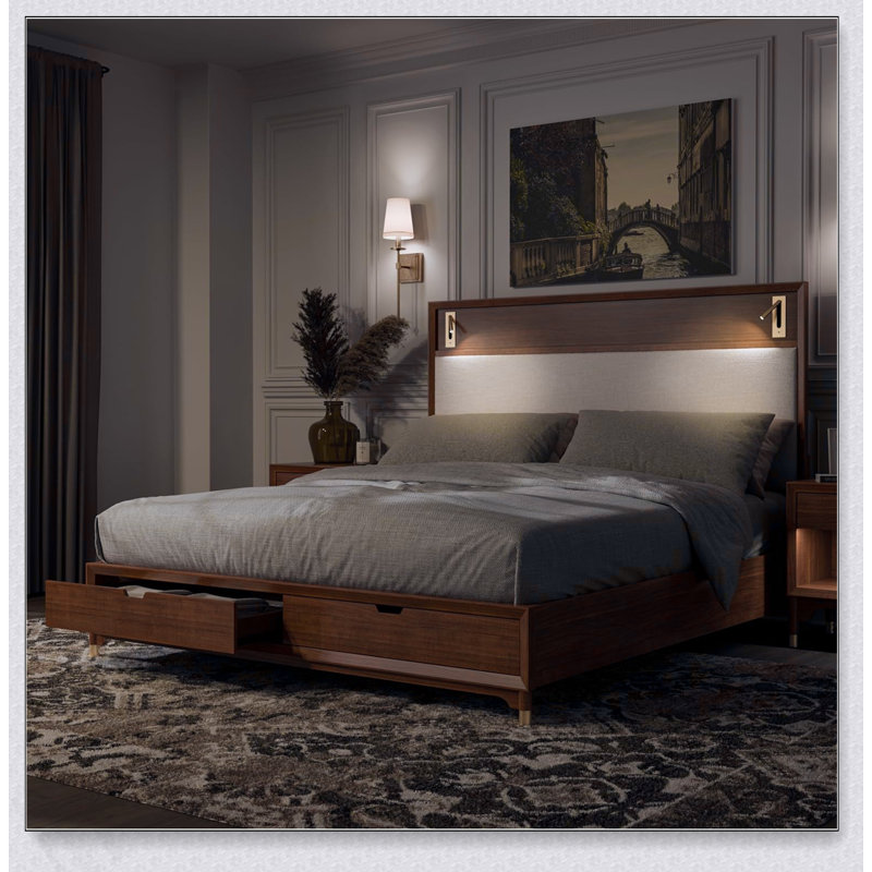 Mobilier de chambre à coucher Mid-Century, Très grand lit