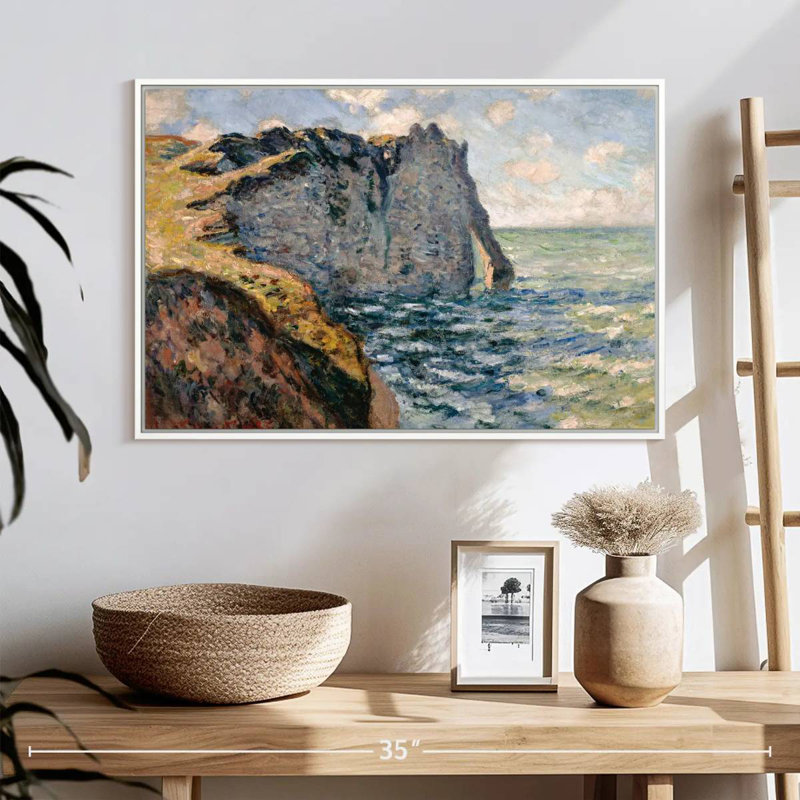 La falaise d'Aval Etretat, 25 po x 17 po, Cadre flottant blanc