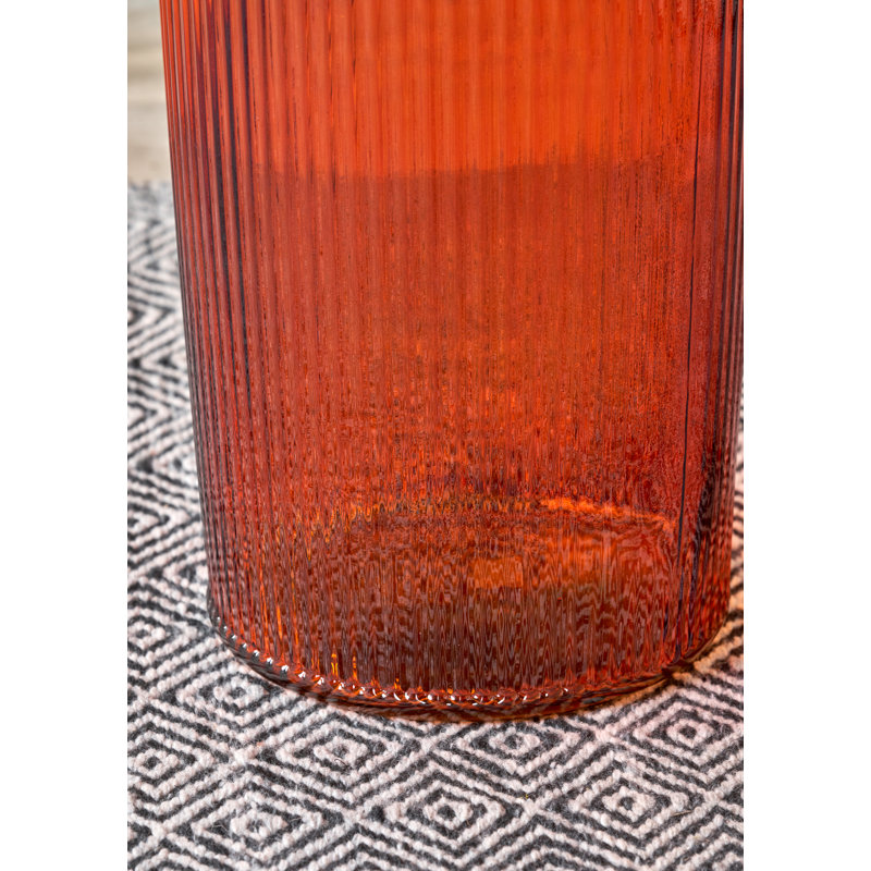 Recycled Glass Ribbed Vase Tall, Orange