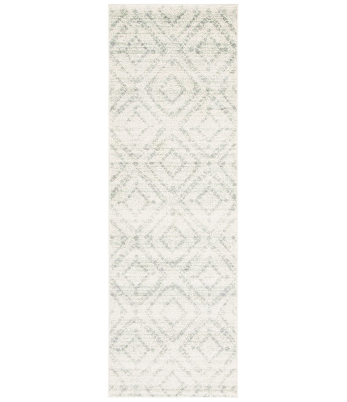 Almus Geometric Ivory/Green Area Rug, Runner 2'6" x 8'