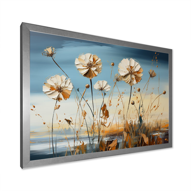 " Minimal Dandelion Charm I ", Silver Single Picture Framed, 24" H x 32" W x 1" D