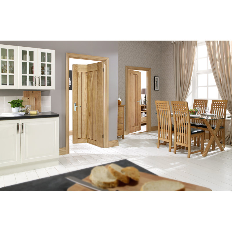Mexicano Unfinished Oak Internal Bifold Door, Pre-finished Oak, 198.1 cm H x 76.2 cm W x 3.5 cm D
